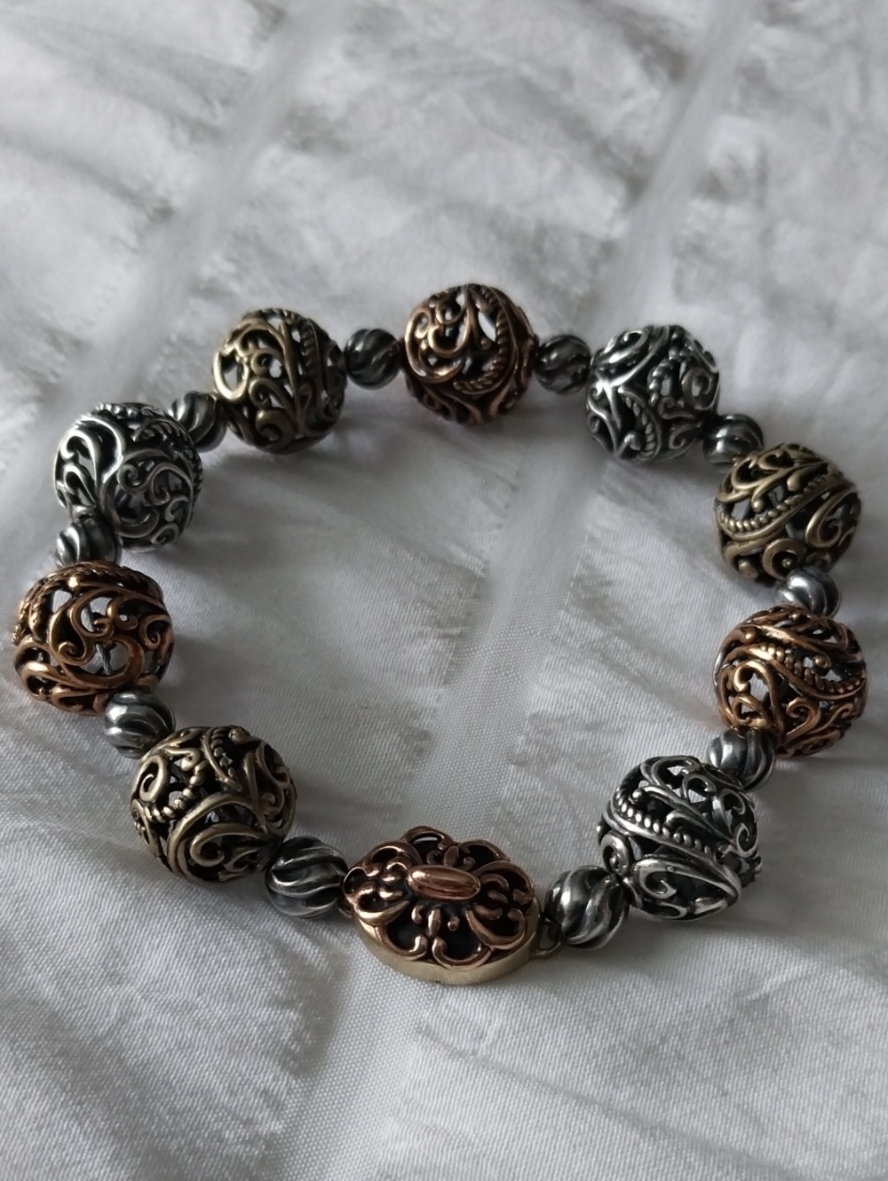 Carolyn Pollack Relios 925 Sterling Silver Bronze & Brass bead bracelet